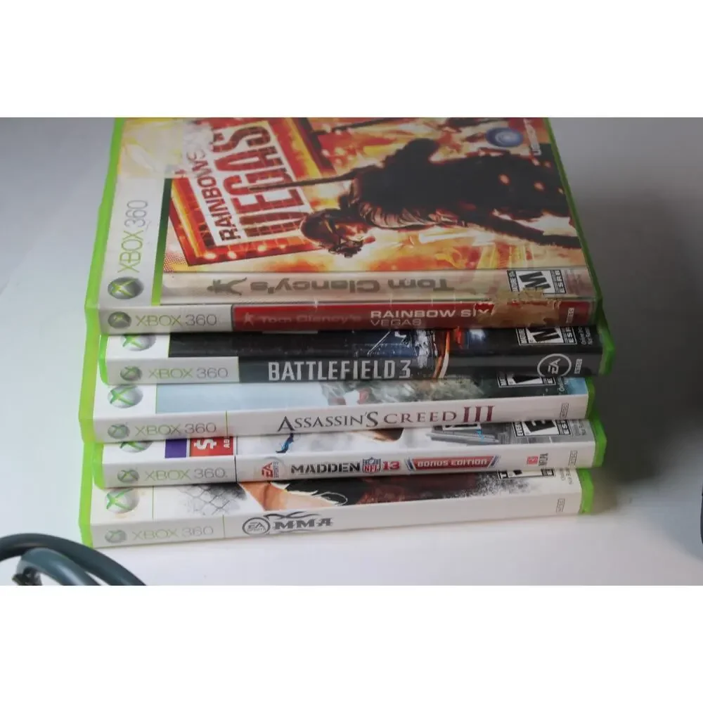 Xbox 360 S Slim Console Bundle/Lot, 5 Games 1 Controller, cords, Tested/works